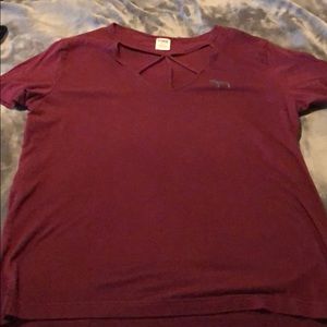 Burgundy Strappy PINK Tee L